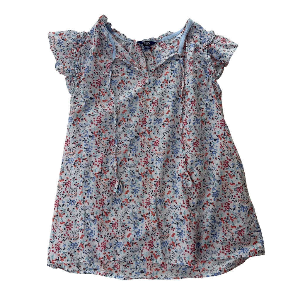 Chaps Floral Blouse Blue Tassel‎ Peasant Boho Cottagecore Fairycore Romantic M